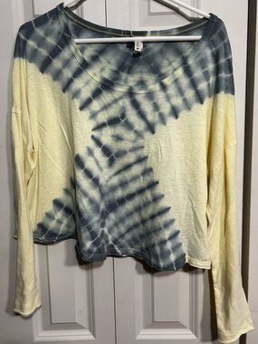 We The Free Vintage Tie-Dye Long Sleeve Scoop Neck Top - Yellow & Blue